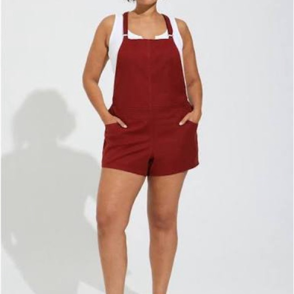 Torrid Fire Brick Linen Blend Shortall Romper Adjustable Straps Size 3